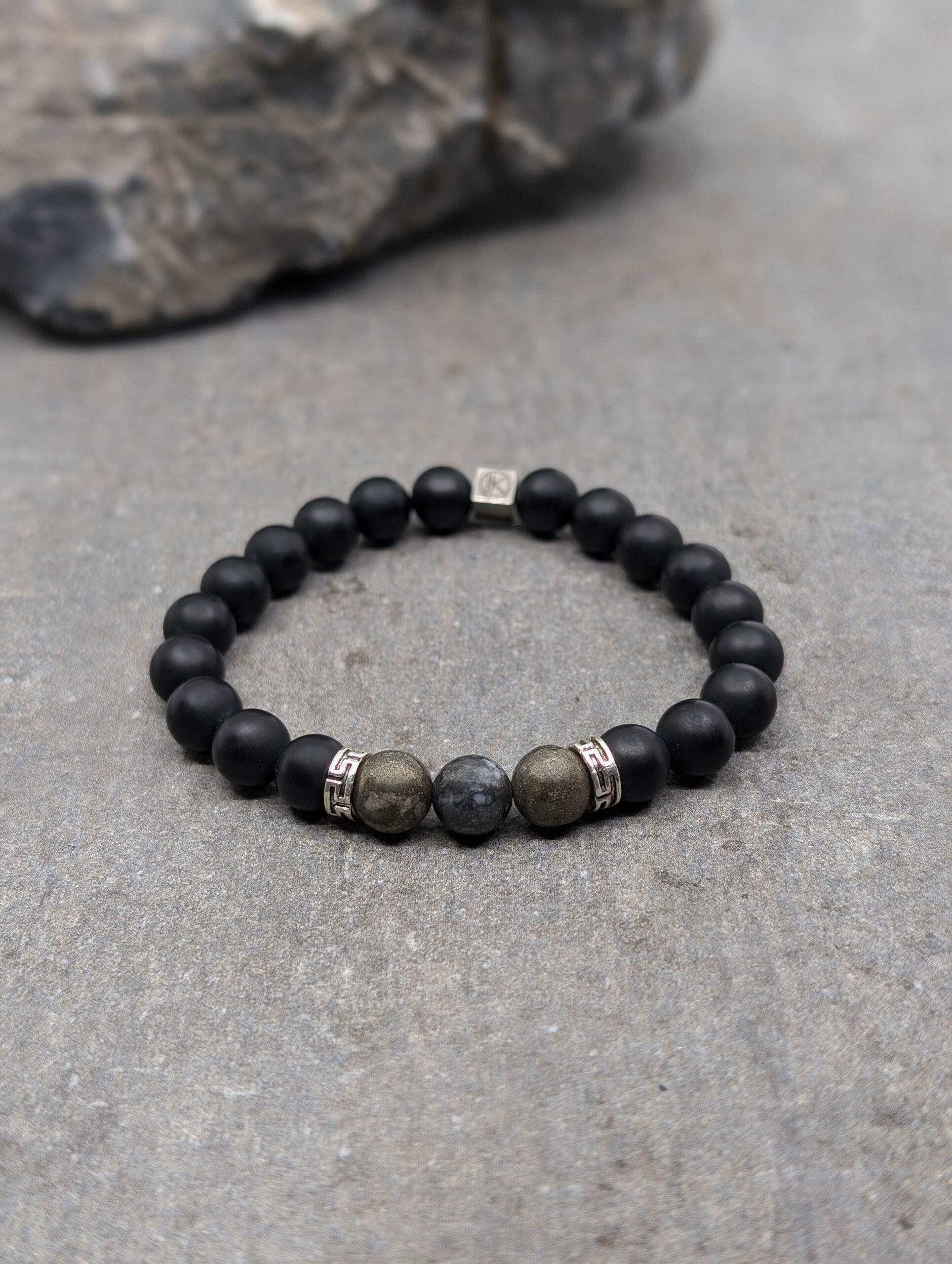 IKOBA Bracelets bracelet pyrite agate noire dépolie 8mm