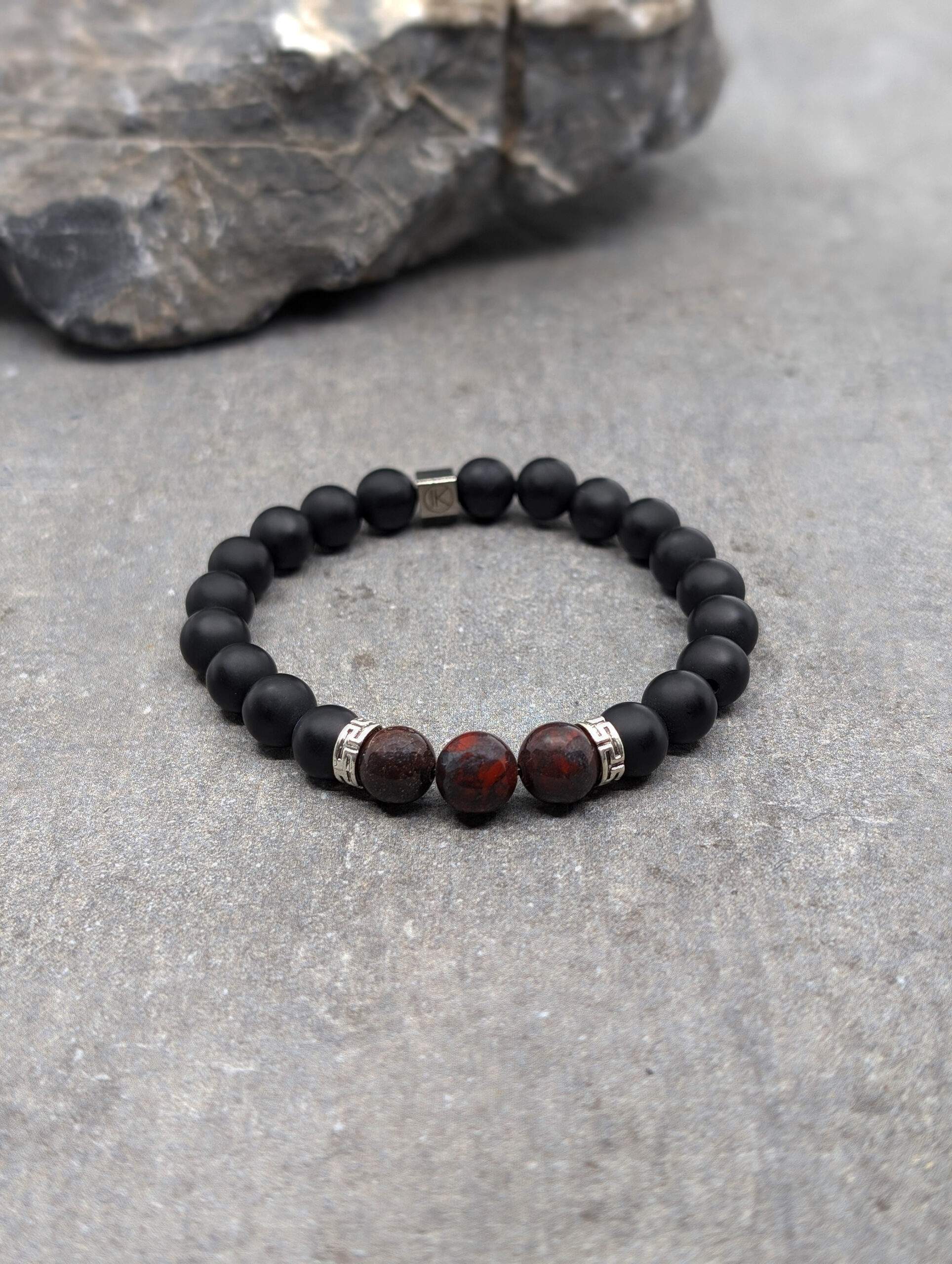 IKOBA Bracelets Jaspe Rouge Agate Noire Dépolie 8 mm