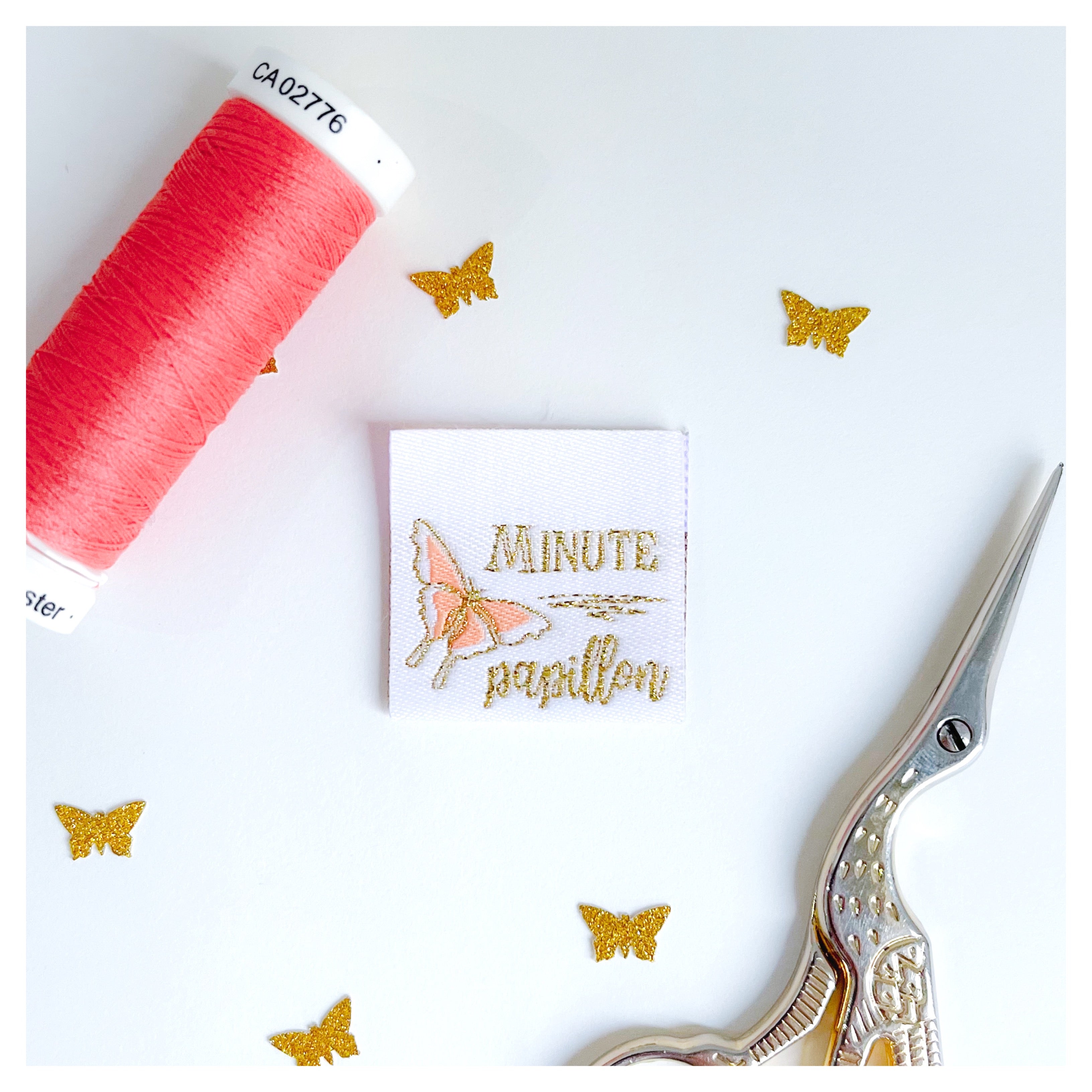 Laeti & Léa Duo papillons étiquettes à coudre tissées lot de 2