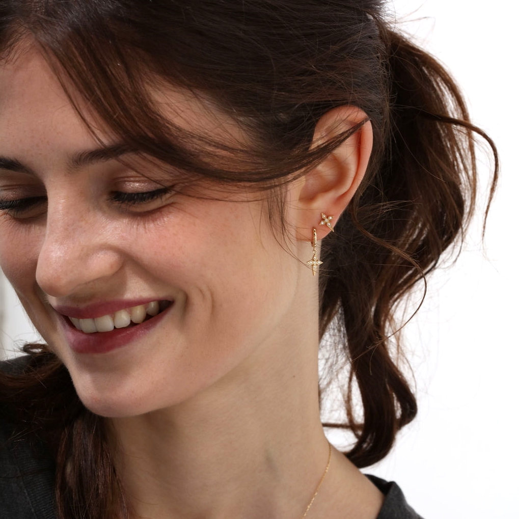 Angèle Brousse Saintes Mini Créole Croix boucles or jaune diamant