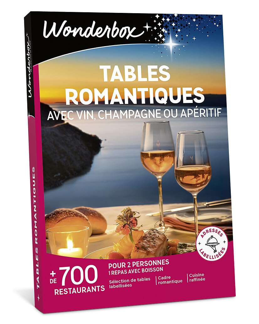 Wonderbox Tables Romantiques coffret resto pour 2 avec vin