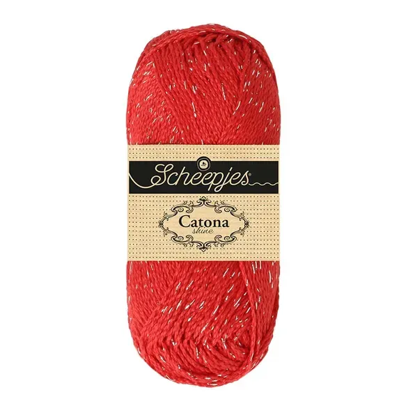 Scheepjes Catona Shine fil coton 115-S rouge chaud argent