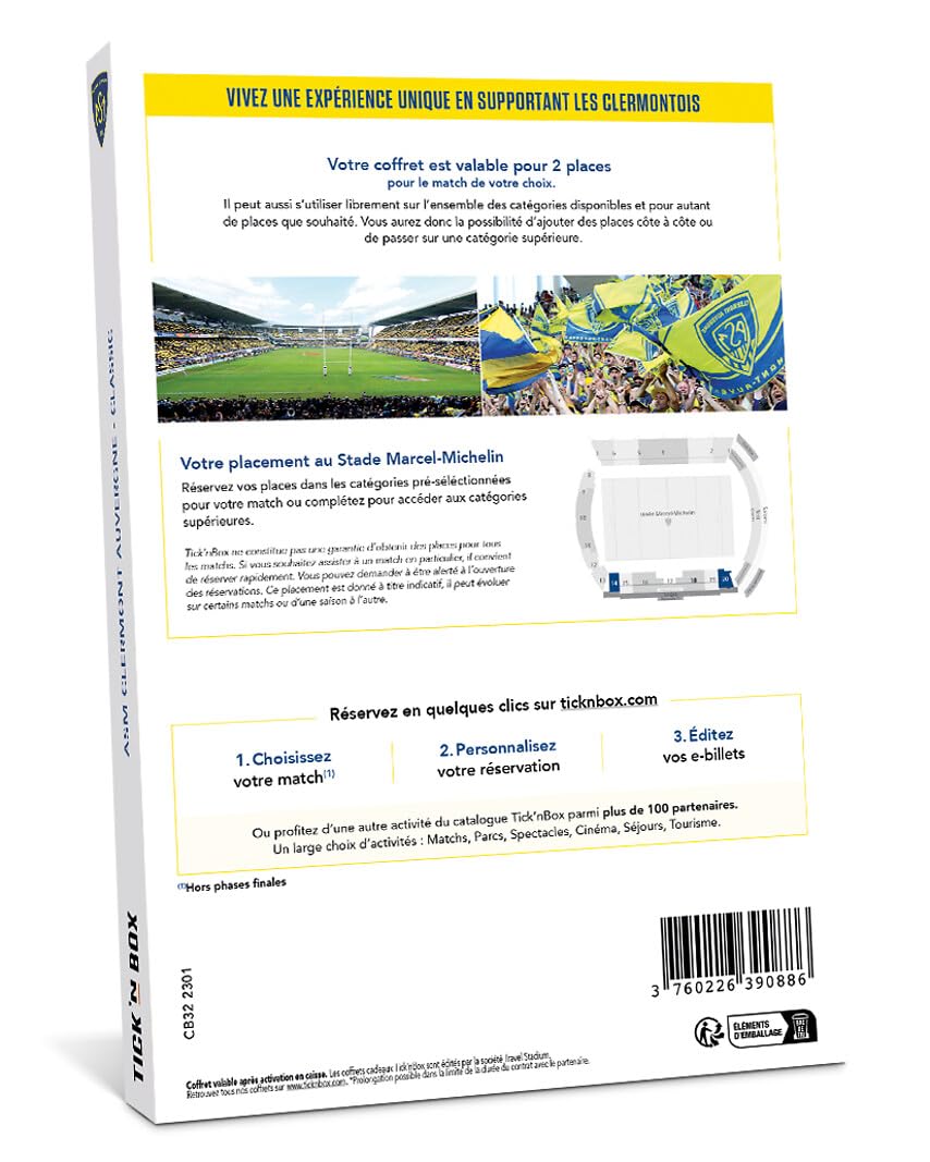 Wonderbox ASM Clermont coffret cadeau 2 places match rugby
