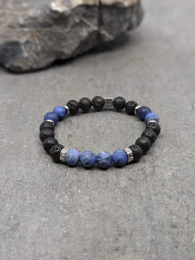IKOBA Bracelet sodalite dépolie lave 8mm pierres