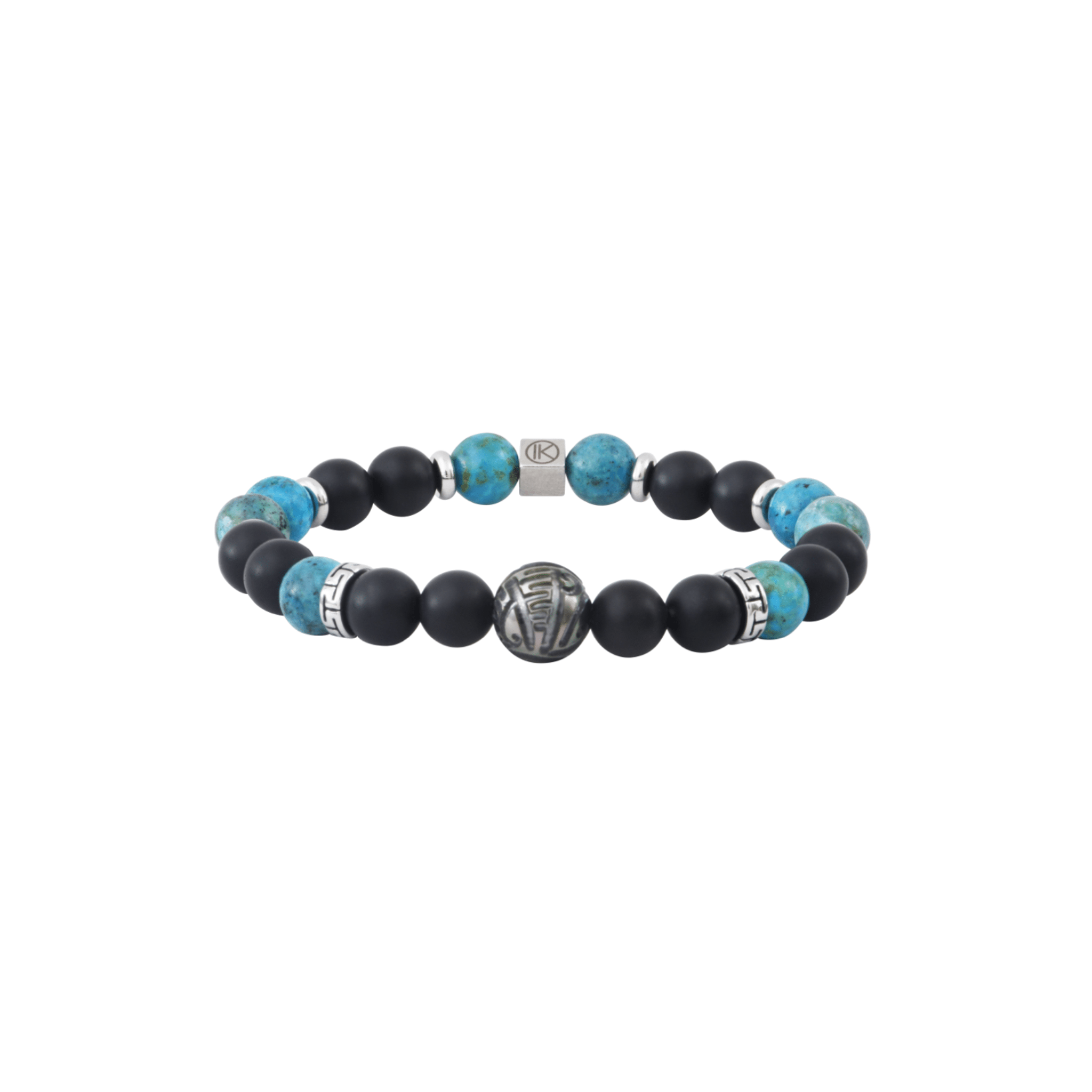 IKOBA Bracelets Opale Bleue Agate Noire 8 mm Perle Tahiti Gravée
