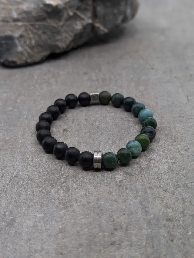 IKOBA Bracelet bicolore agate mousse noire 8mm