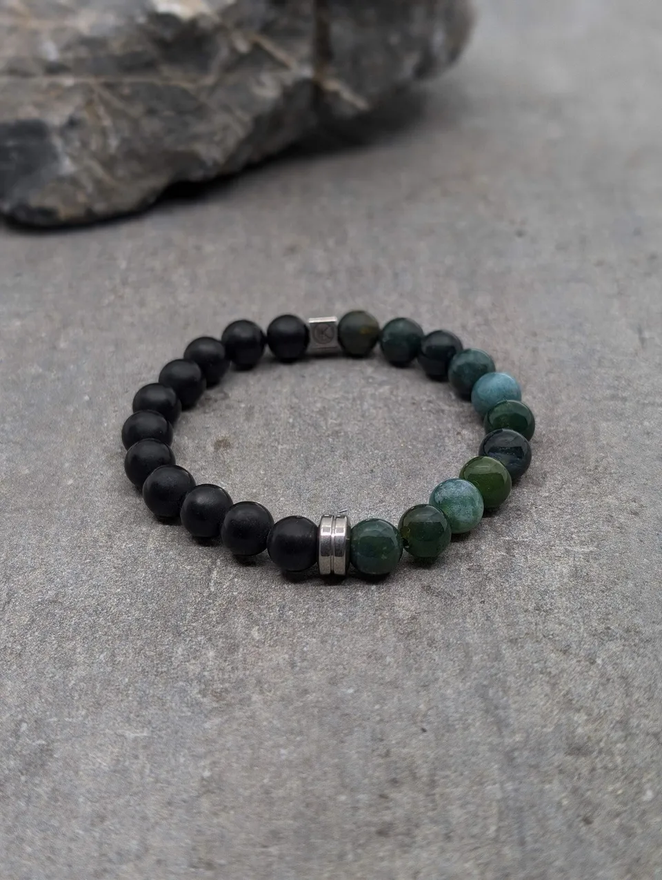 IKOBA Bracelet bicolore agate mousse noire 8mm