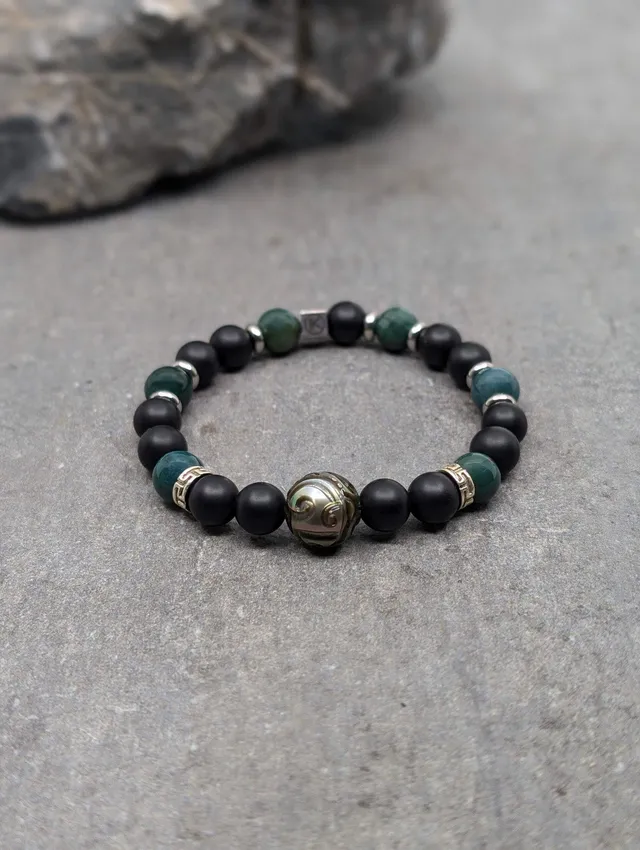IKOBA Bracelets bracelet agate mousse 8mm perle de Tahiti
