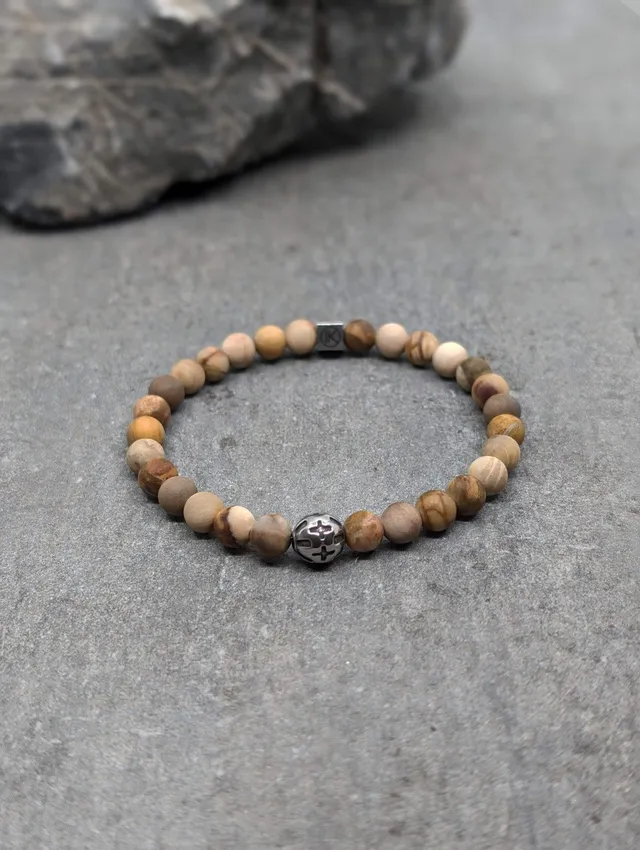 IKOBA Bracelets bois fossilisé dépoli bracelet 6mm