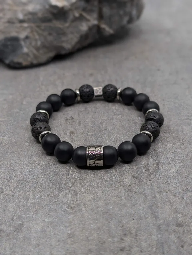 IKOBA Bracelet Agate Noire Dépolie Pierre de Lave 10 mm