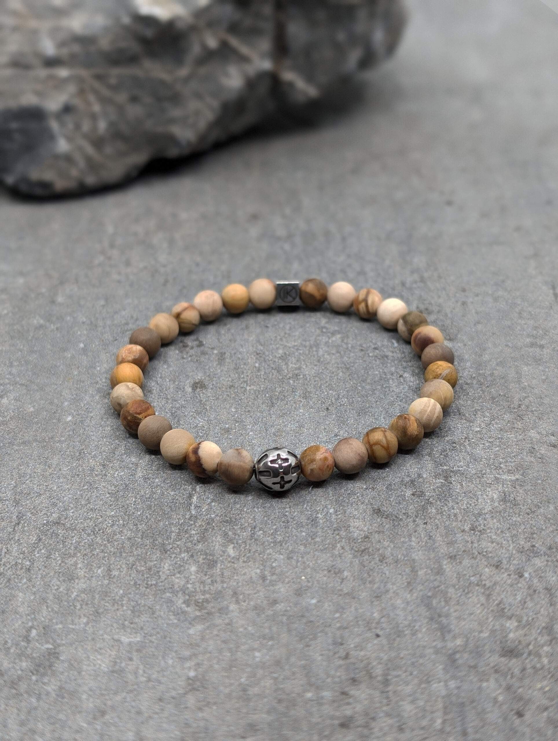 IKOBA Bracelets bois fossilisé dépoli bracelet 6mm