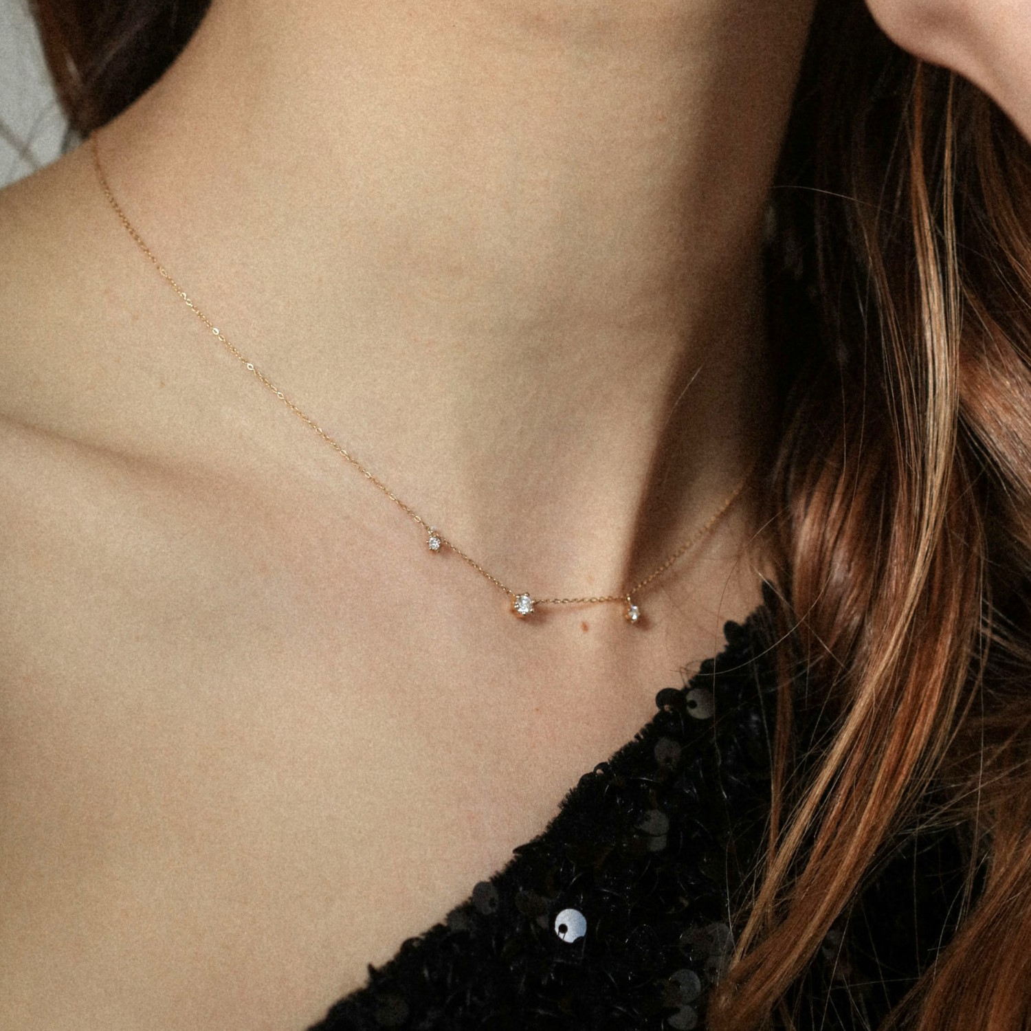 Angèle Brousse Eternity Collier or jaune 3 diamants 0,15 ct