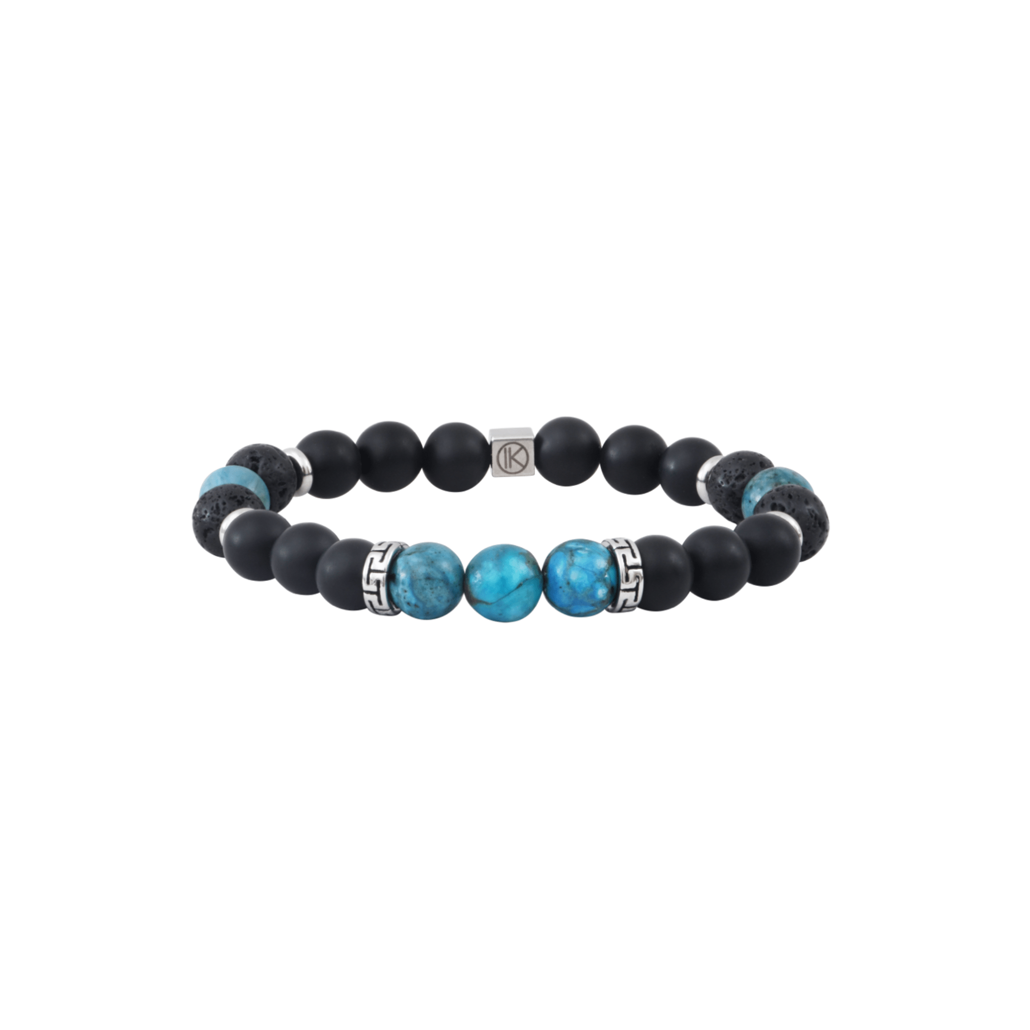 IKOBA Bracelet Opale Bleue Agate Noire Pierre de Lave 8 mm