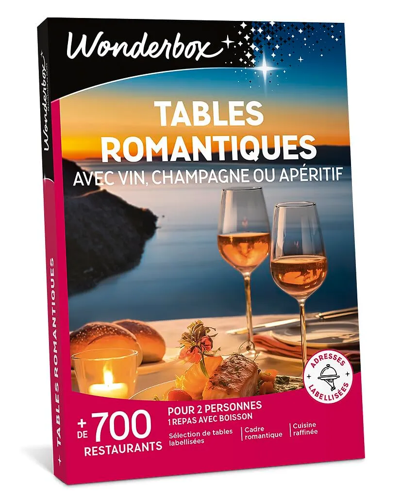 Wonderbox Tables Romantiques coffret resto pour 2 avec vin