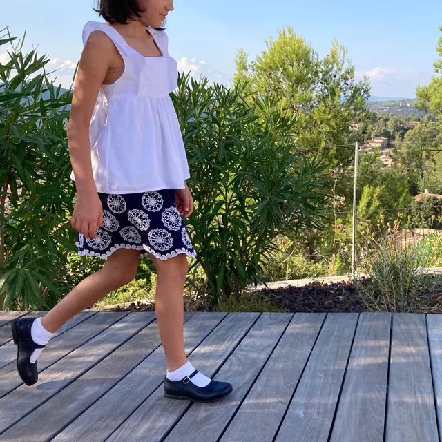 Laeti & Léa Jupe Esméralda enfant coton brodé Bleu