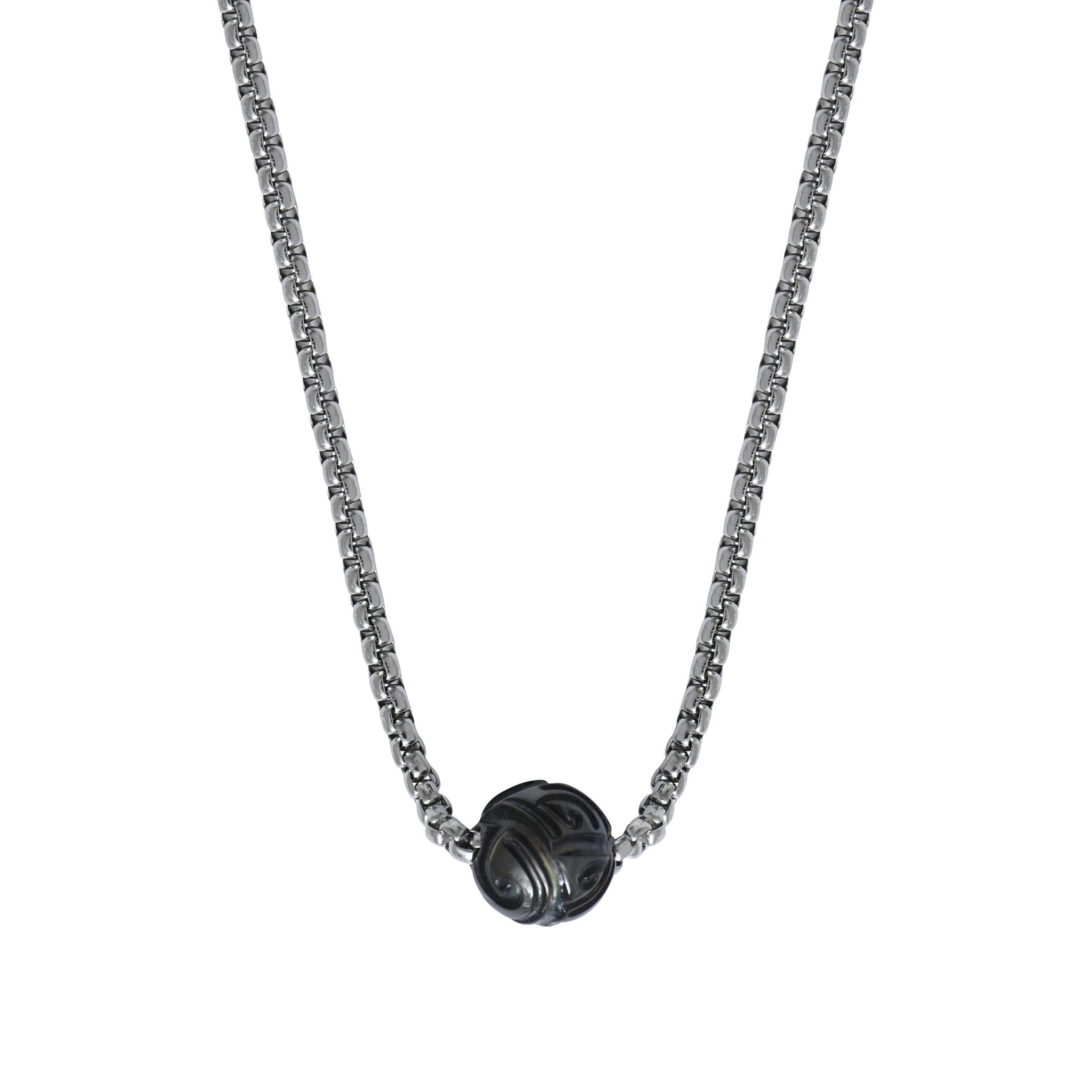 IKOBA Collier Perle de Tahiti Gravée Chaîne Argentée