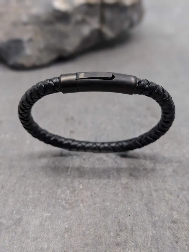 IKOBA Bracelets bracelet cuir rond noir fermoir mat