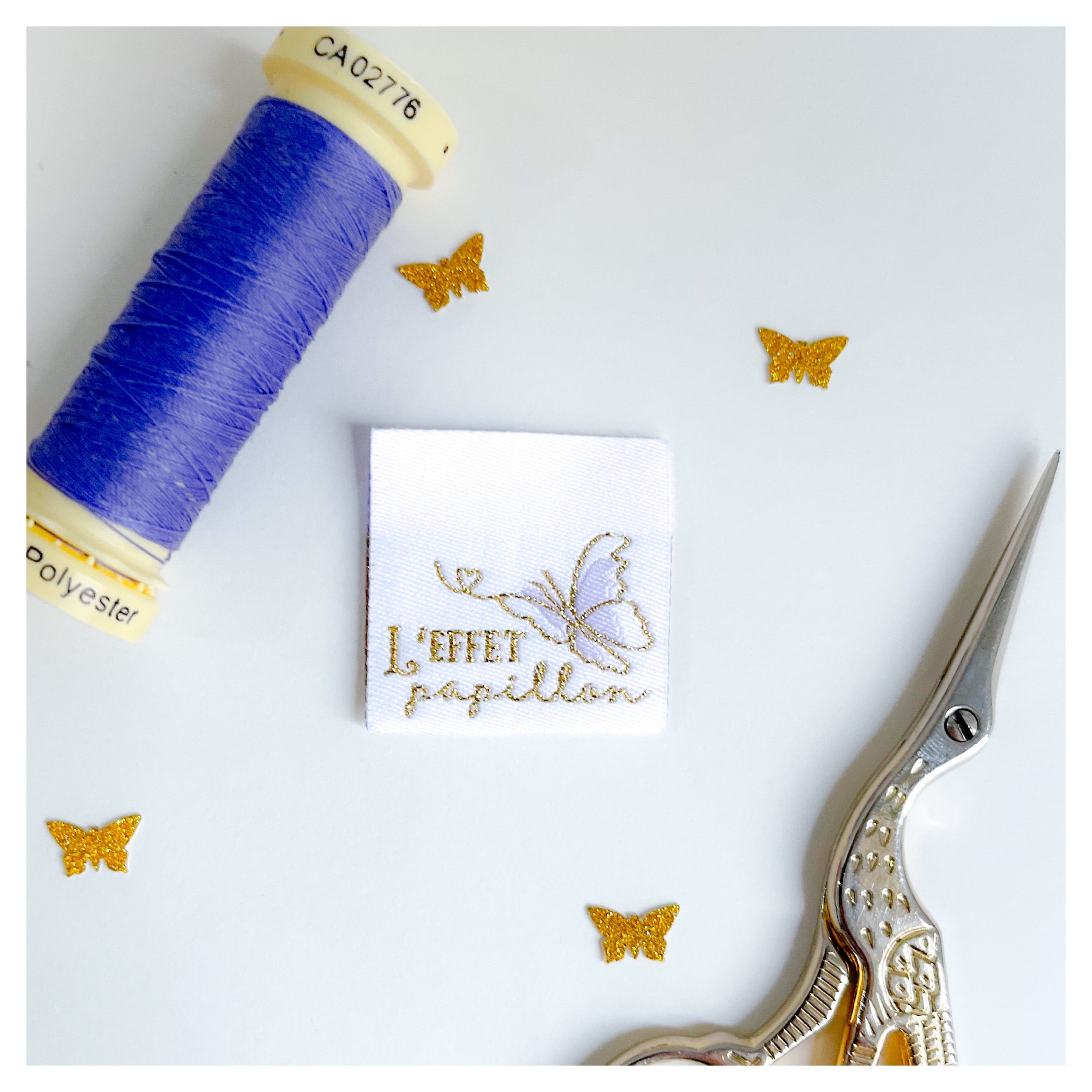 Laeti & Léa Duo papillons étiquettes à coudre tissées lot de 2