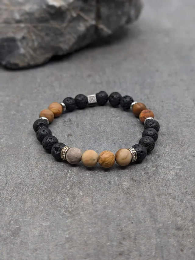 IKOBA Bois Fossilisé bracelet lave dépoli 8mm