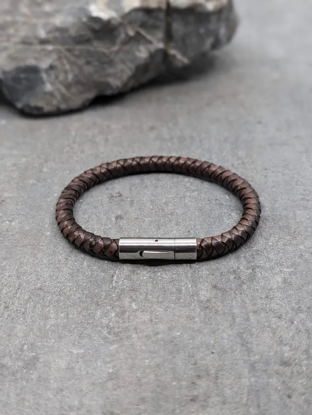 IKOBA Bracelets cuir marron fermoir acier bracelet homme