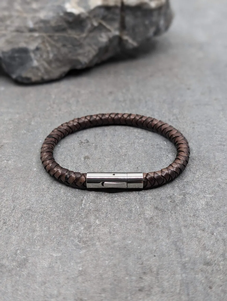 IKOBA Bracelets cuir marron fermoir acier bracelet homme