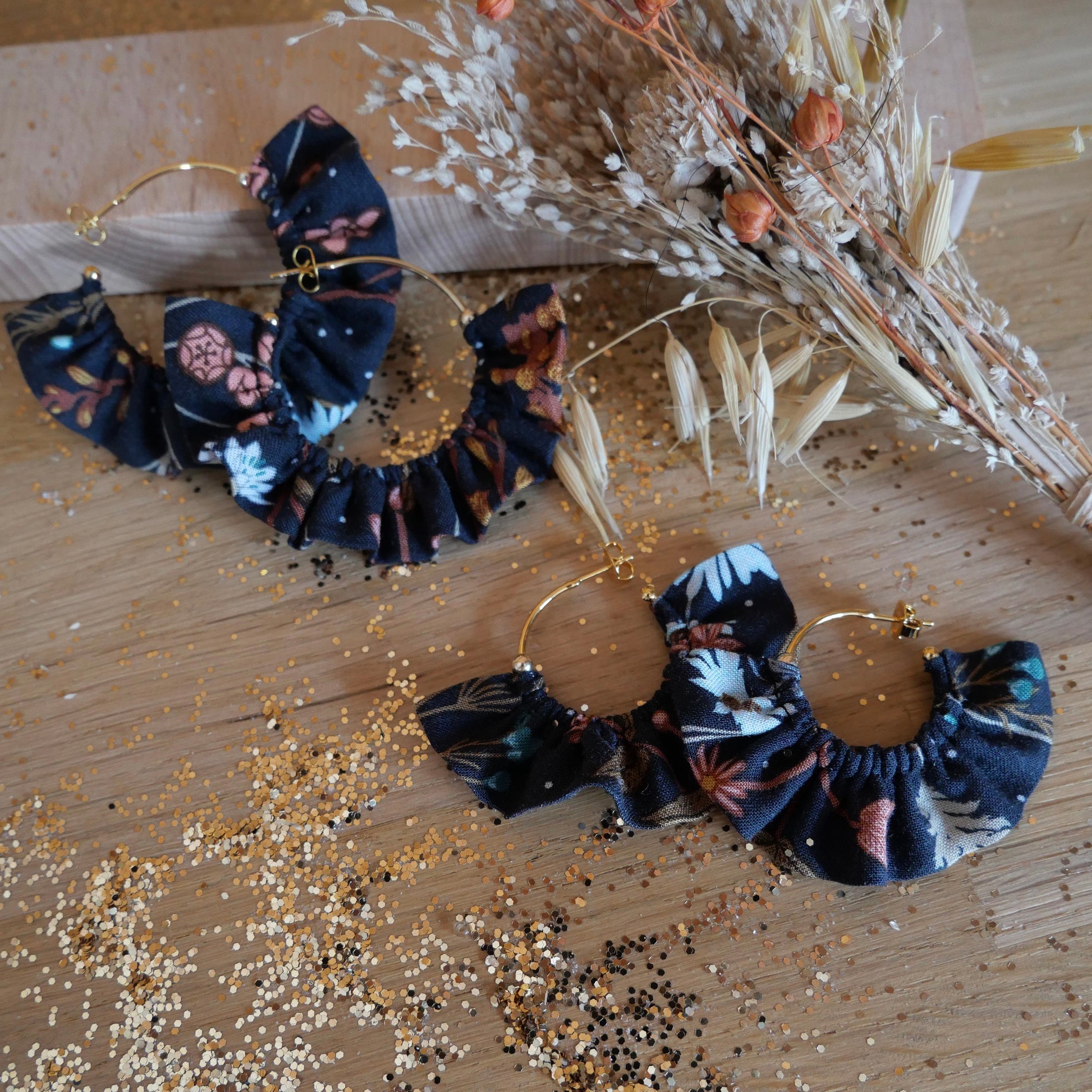 Laeti & Léa Luna Dried Flowers boucles créoles argentées 56 mm