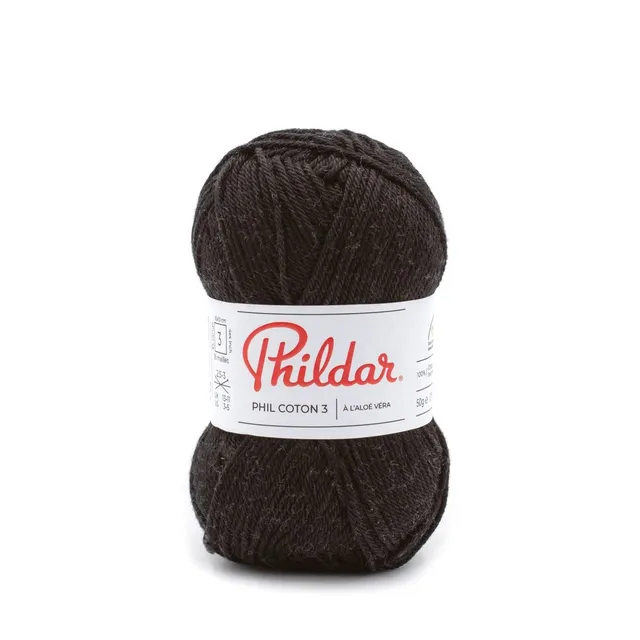 Phildar Phil Coton 3 pelote coton noir aloé vera