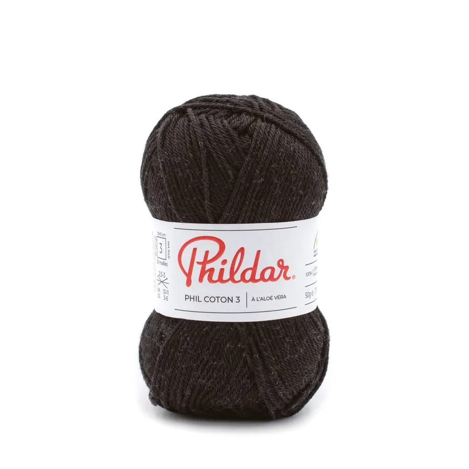 Phildar Phil Coton 3 pelote coton noir aloé vera