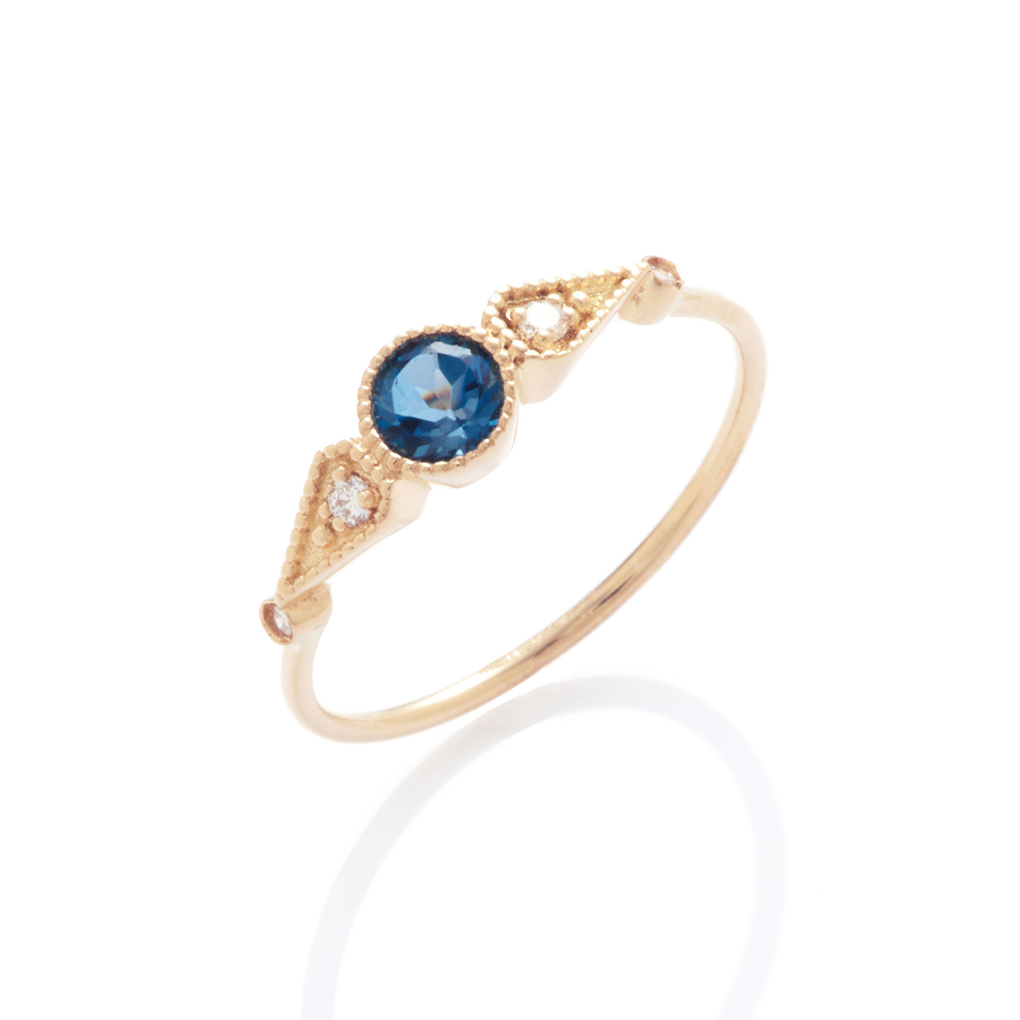 Angèle Brousse Stella Round topaze bleue bague or jaune 18 ct 4mm