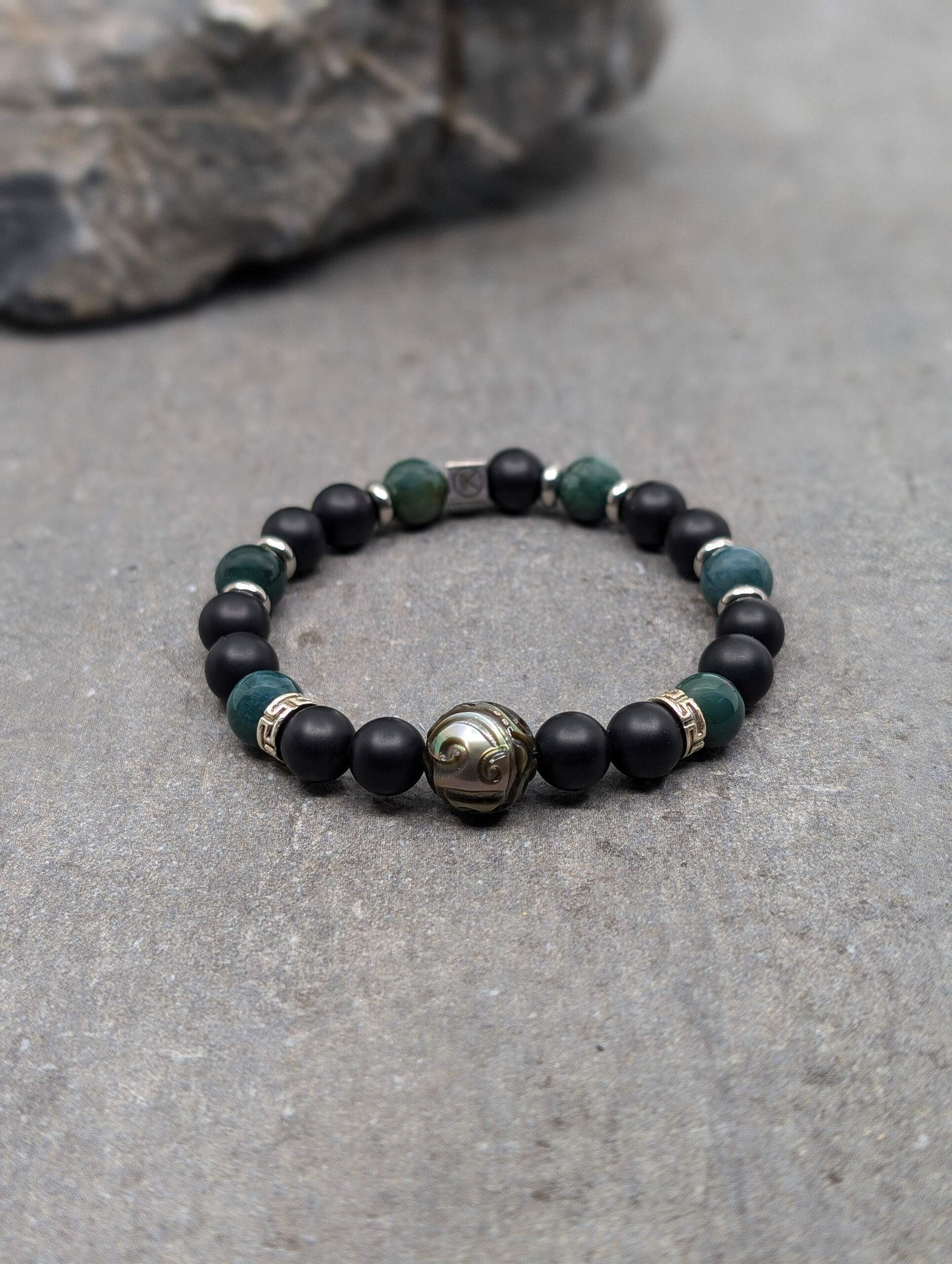 IKOBA Bracelets bracelet agate mousse 8mm perle de Tahiti