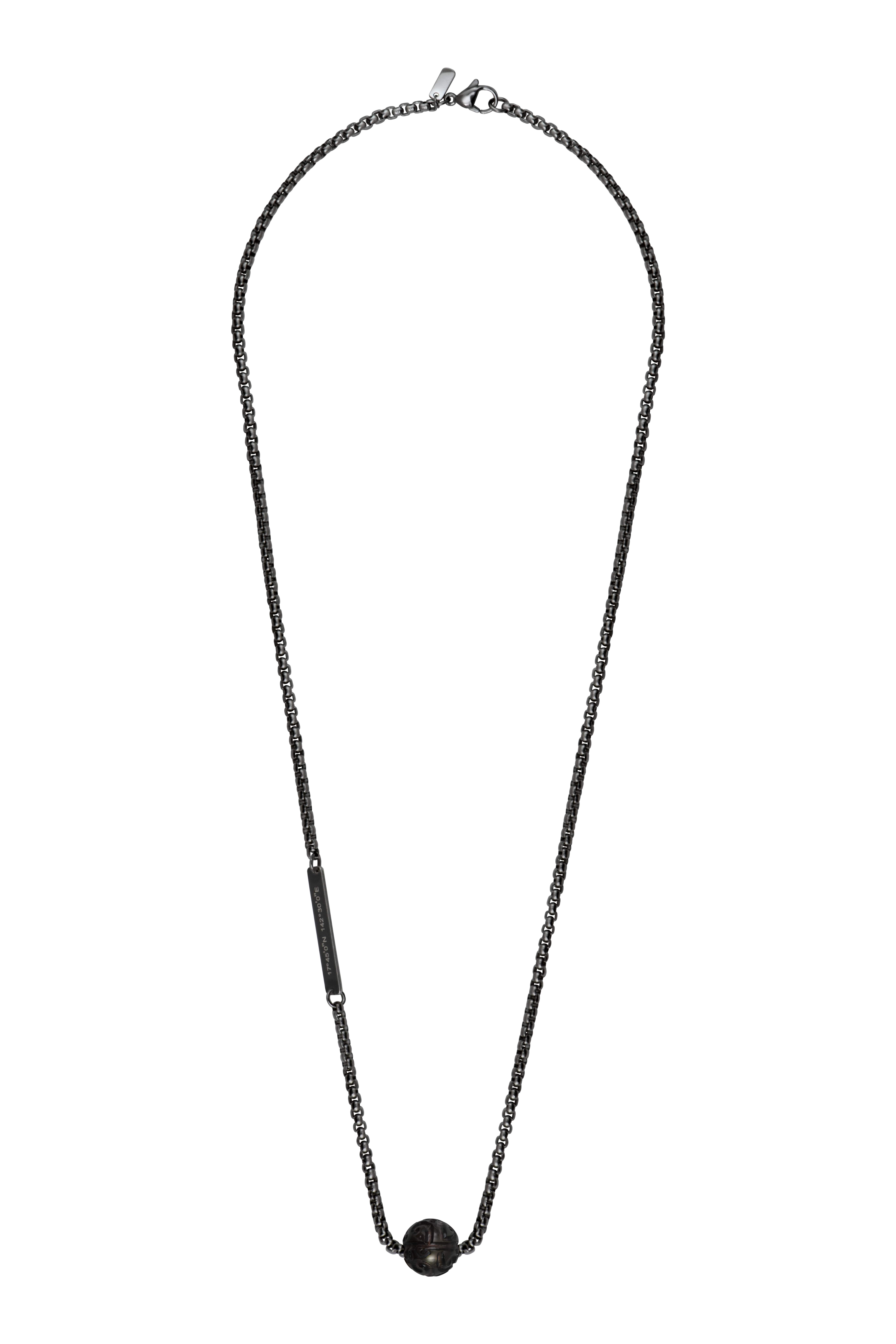IKOBA Colliers Perle Tahiti Gravée collier chaîne acier vieilli