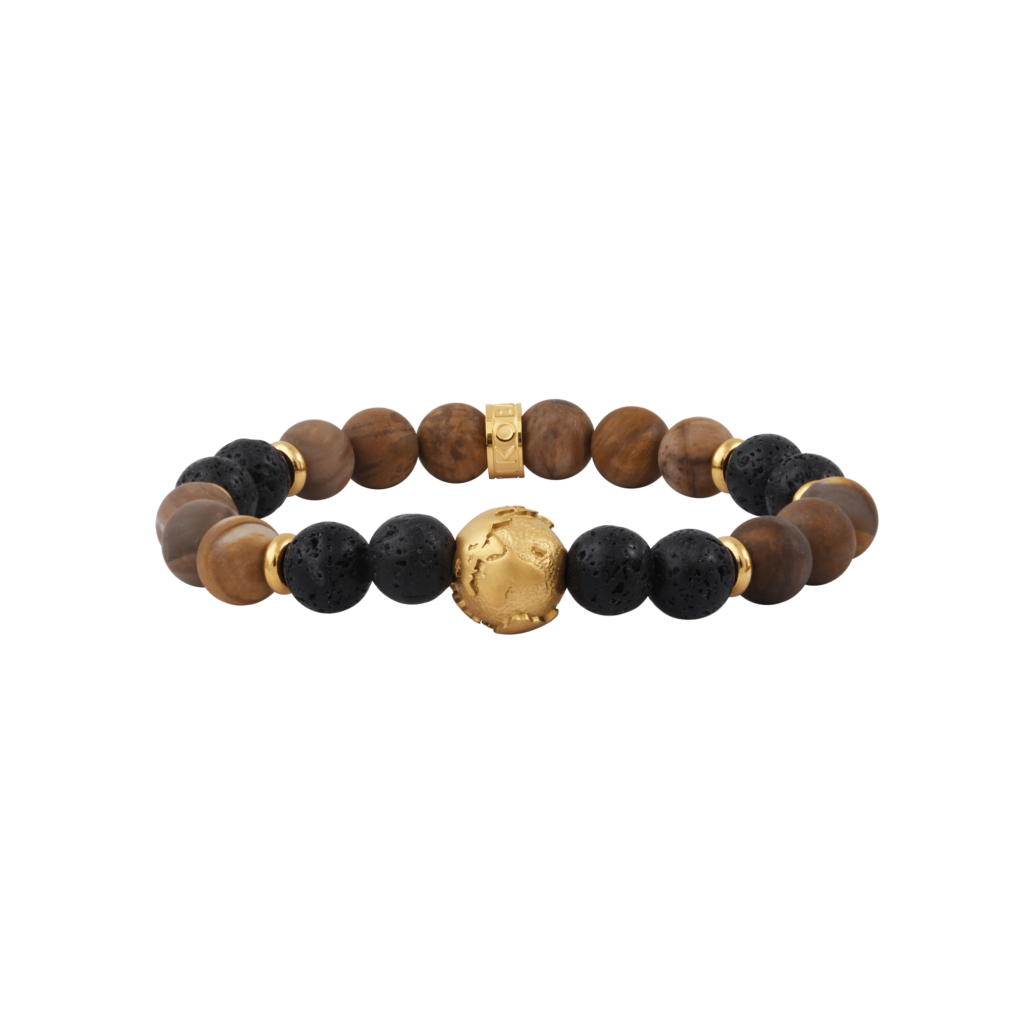 IKOBA Terre Doré Mat bracelet pierre lave bois fossilisé