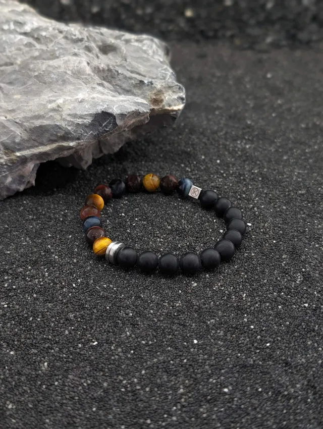 IKOBA Bracelets trois yeux agate noire 8mm bracelet bicolore