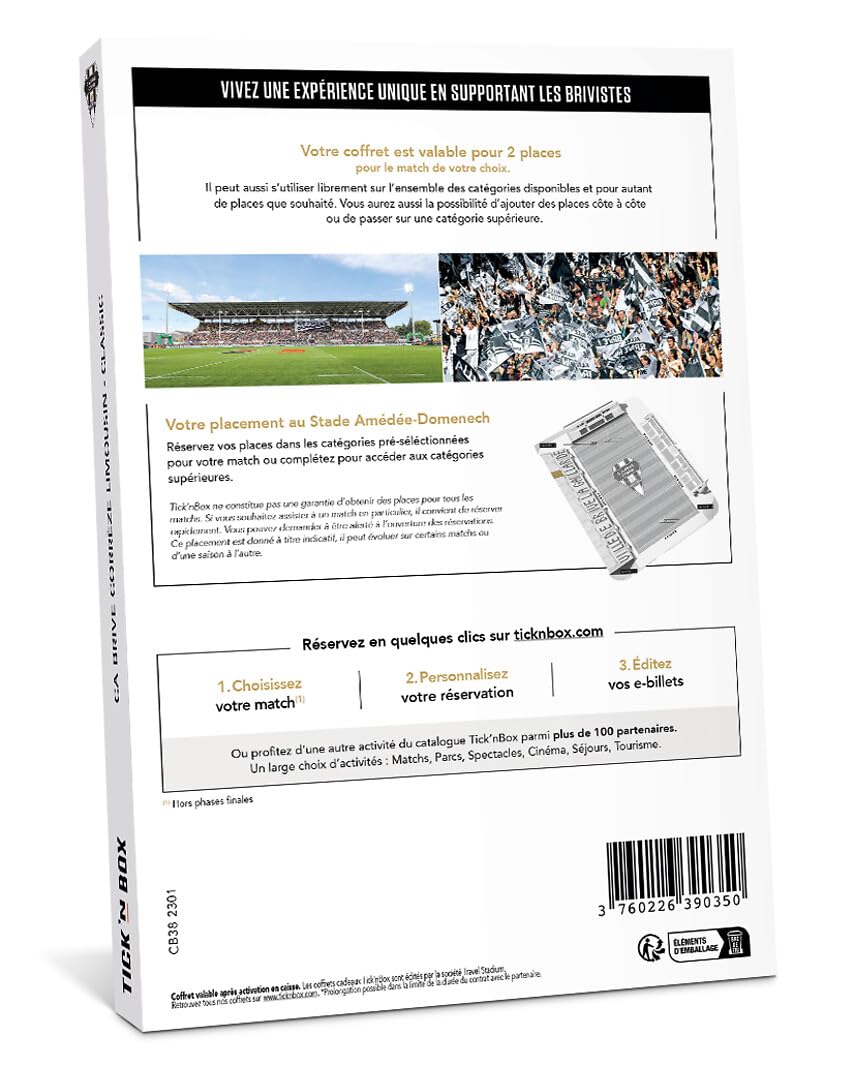 Tick&Box CA Brive coffret match rugby places Brive