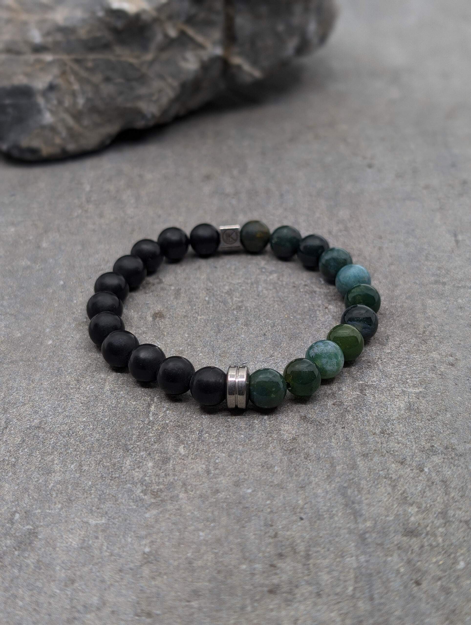 IKOBA Bracelet bicolore agate mousse noire 8mm