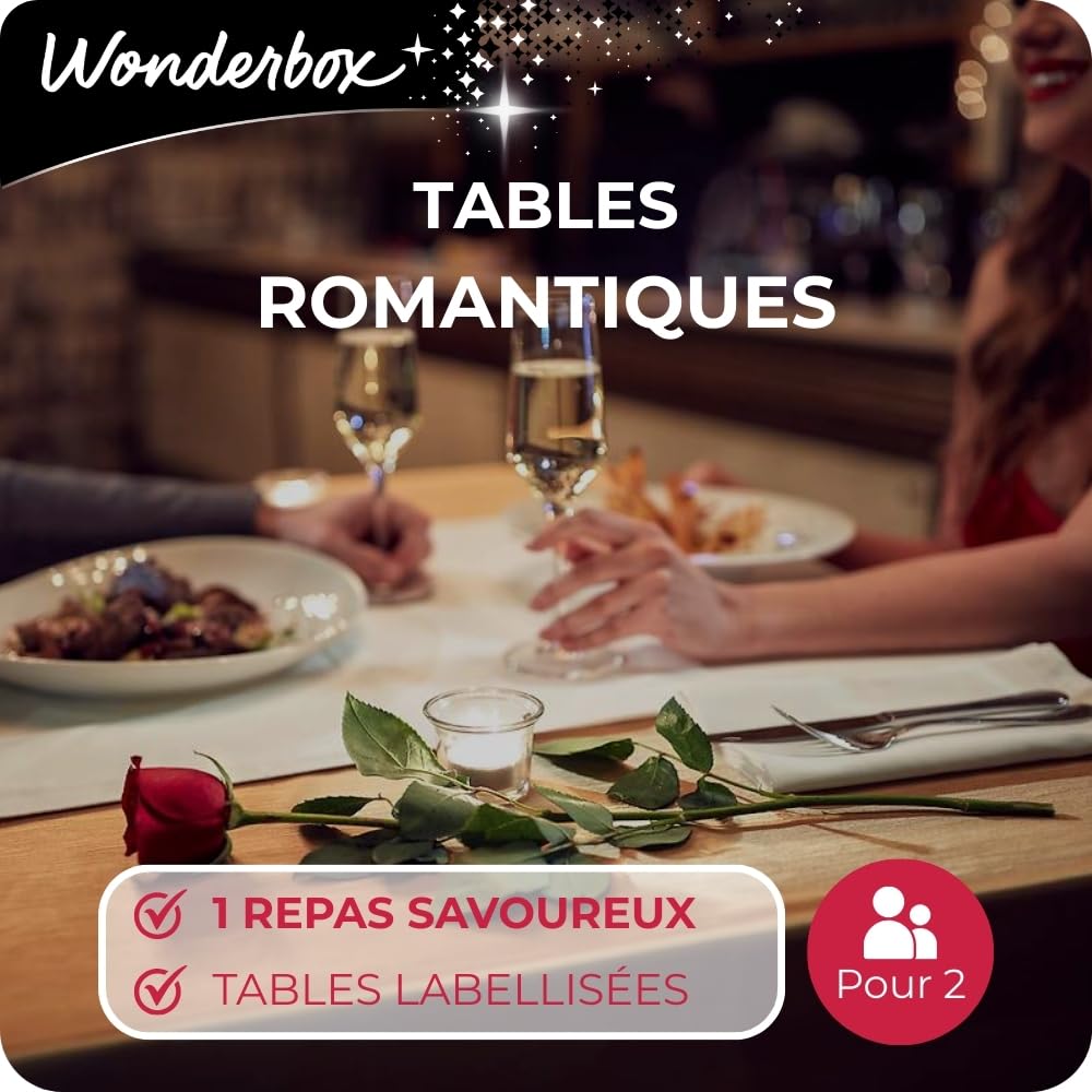 Wonderbox Tables Romantiques coffret resto pour 2 avec vin