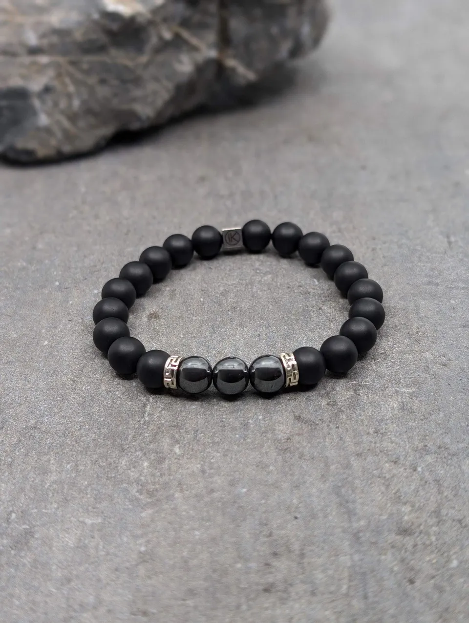 IKOBA Bracelets hématite agate noire 8mm bracelet dépoli