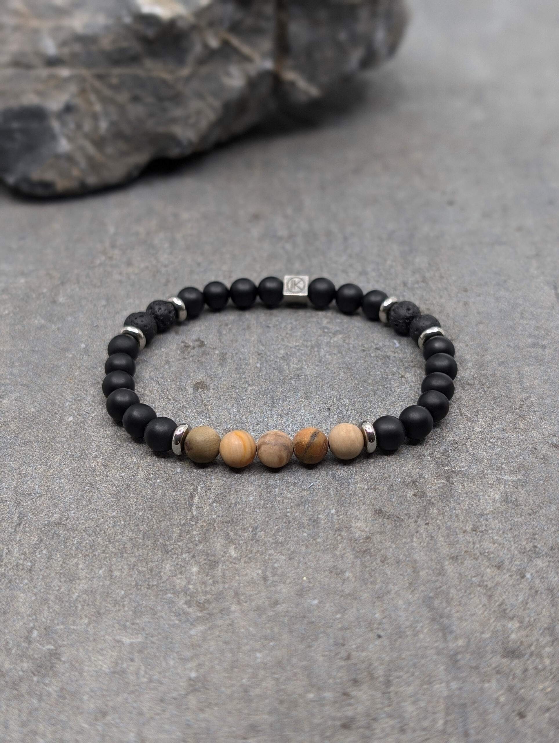 IKOBA Bracelets agate lave bois fossilisé 6mm bracelet fin