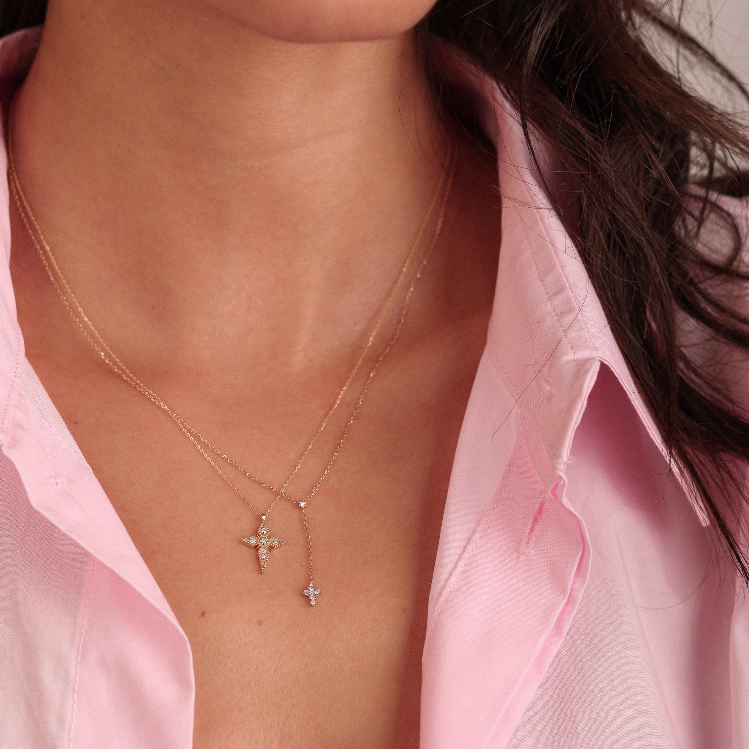 Angèle Brousse Eternity croix collier or jaune 18 carats diamants