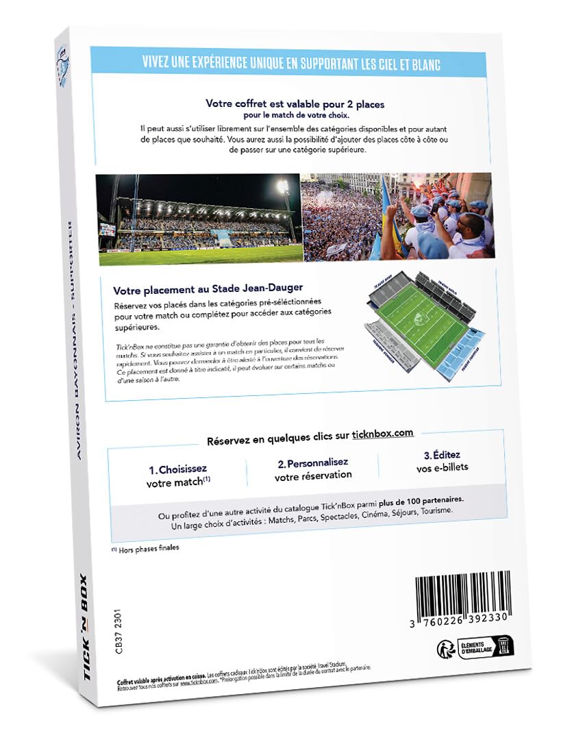 Tick&Box Aviron Bayonnais coffret 2 places rugby supporter