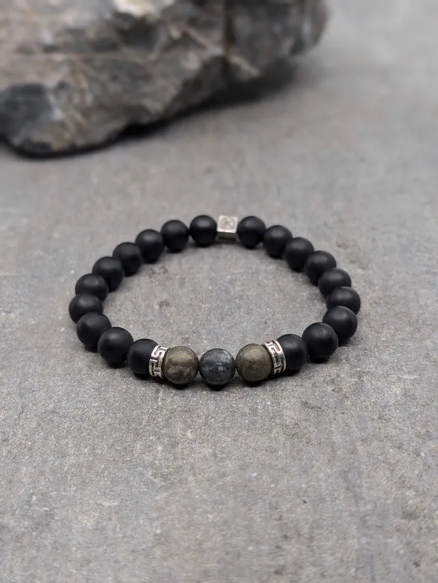 IKOBA Bracelets bracelet pyrite agate noire dépolie 8mm