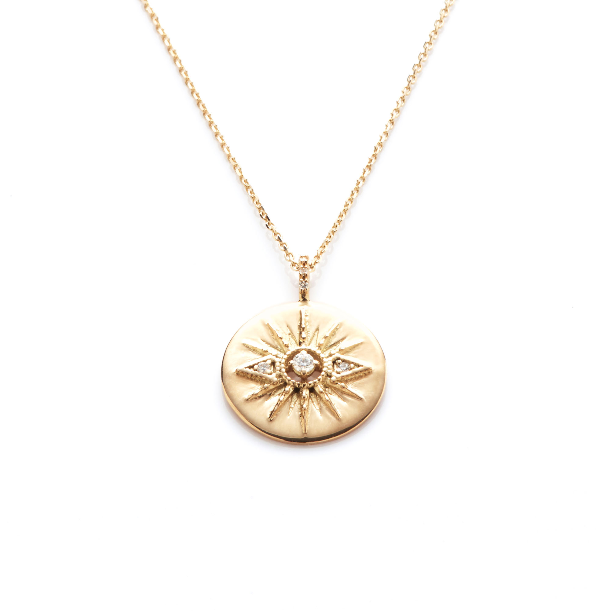 Angèle Brousse Stella Sun collier médaille or 18 carats 50 cm