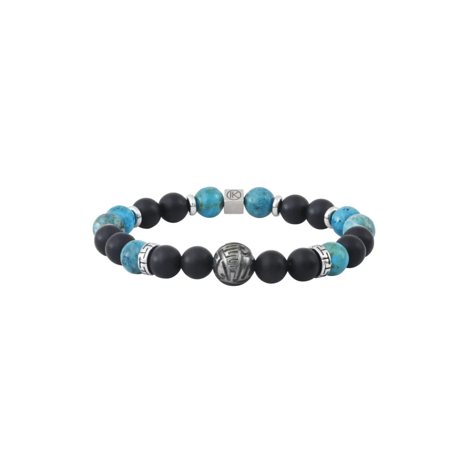 IKOBA Bracelets Opale Bleue Agate Noire 8 mm Perle Tahiti Gravée
