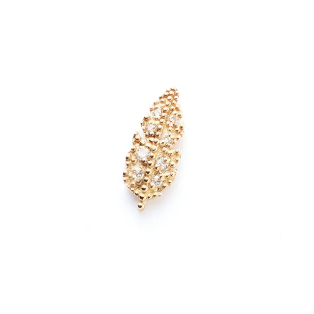 Angèle Brousse Suki puce plume boucle d'oreille or jaune diamants