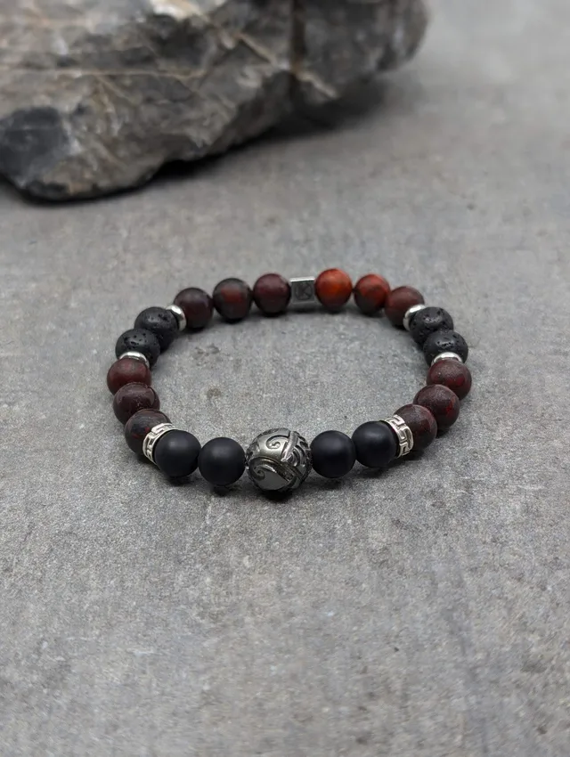 IKOBA Jaspe Rouge bracelet agate perle Tahiti gravée