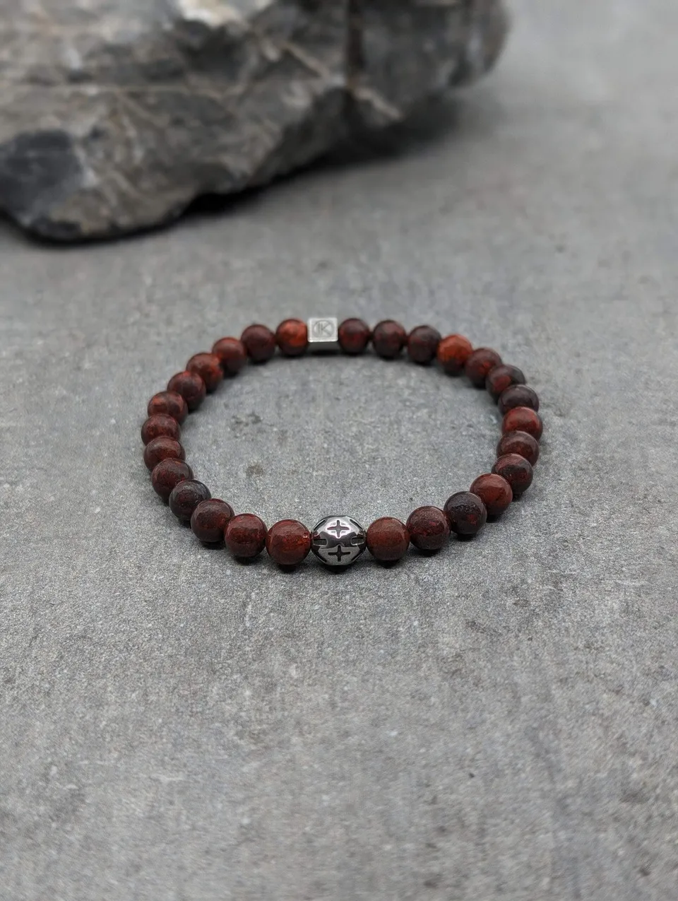 IKOBA Bracelets jaspe rouge 6mm bracelet motif acier