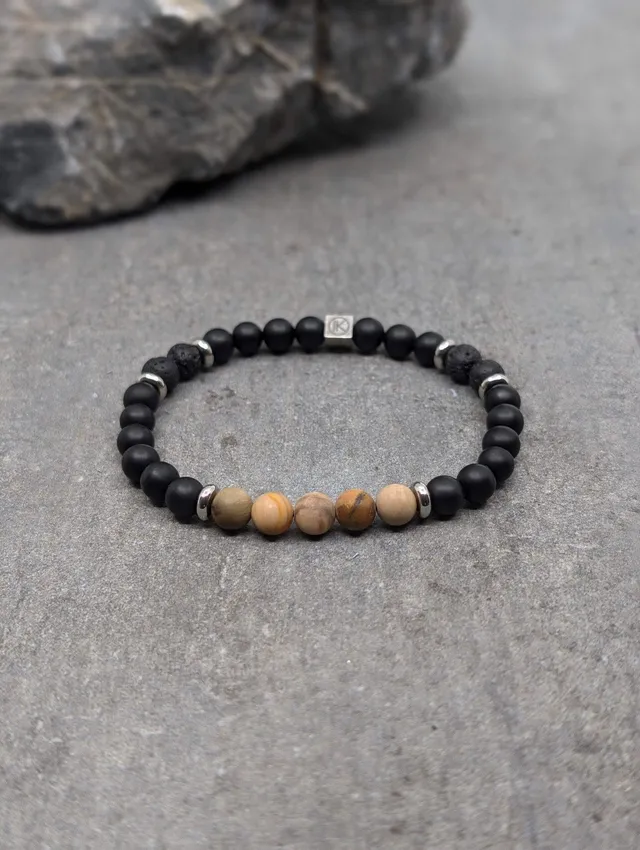 IKOBA Bracelets agate lave bois fossilisé 6mm bracelet fin