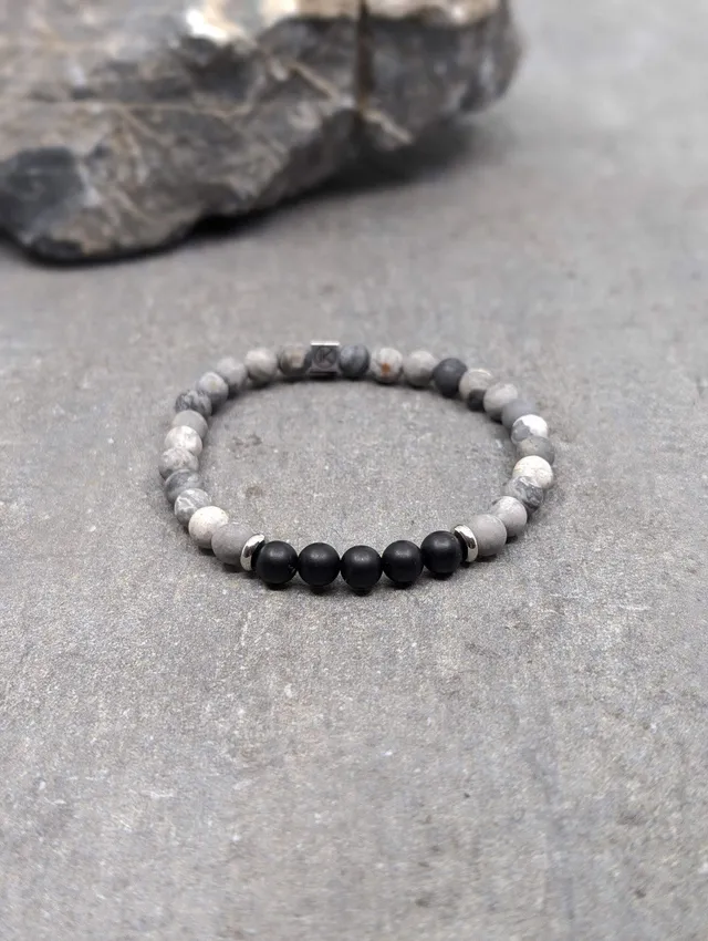 IKOBA Bracelets jaspe paysage agate noire bracelet 6mm
