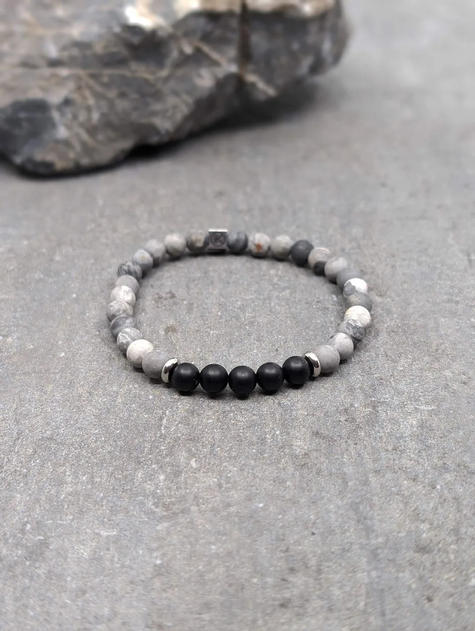 IKOBA Bracelets jaspe paysage agate noire bracelet 6mm