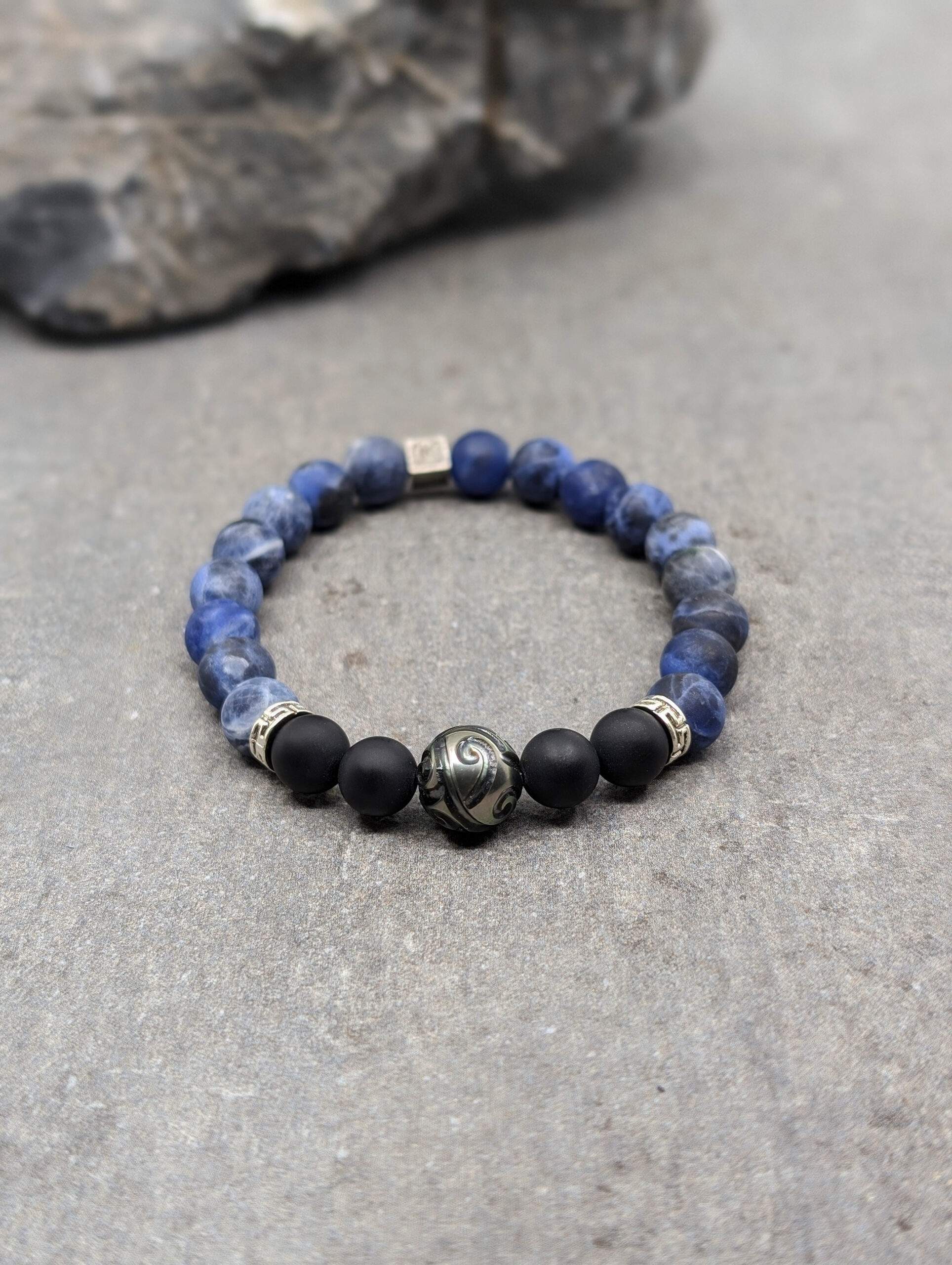 IKOBA Bracelets sodalite agate noire bracelet perle Tahiti